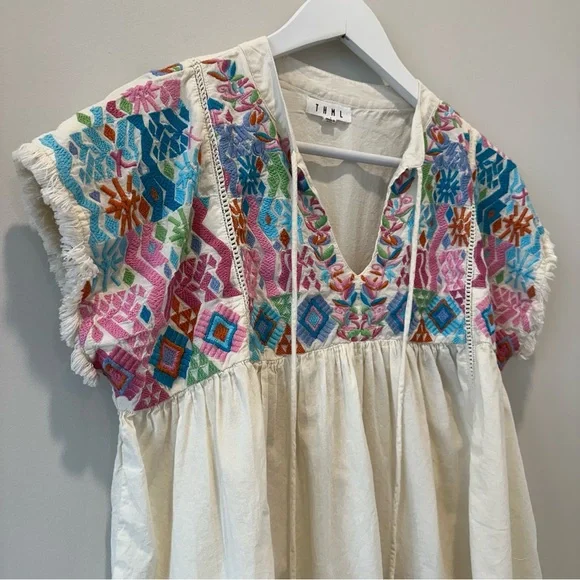 THML Embroidered Cotton Blouse Top Short Sleeve Casual Boho Resortwear Small - Picture 4 of 11